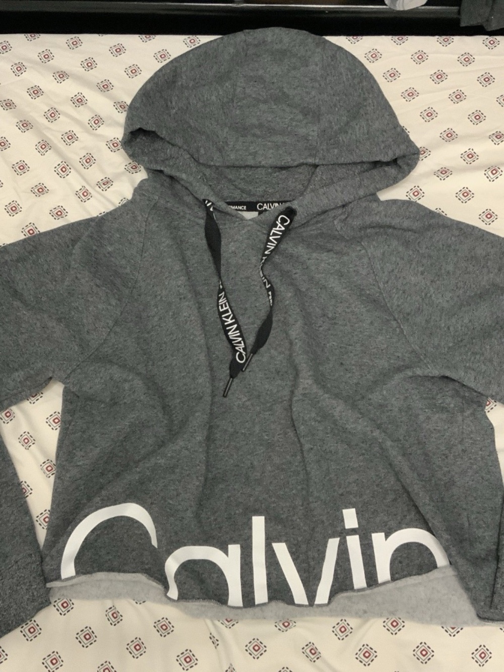 Calvin Klein Performance Women's Large Grey Cropped logo hoodie drawstring top